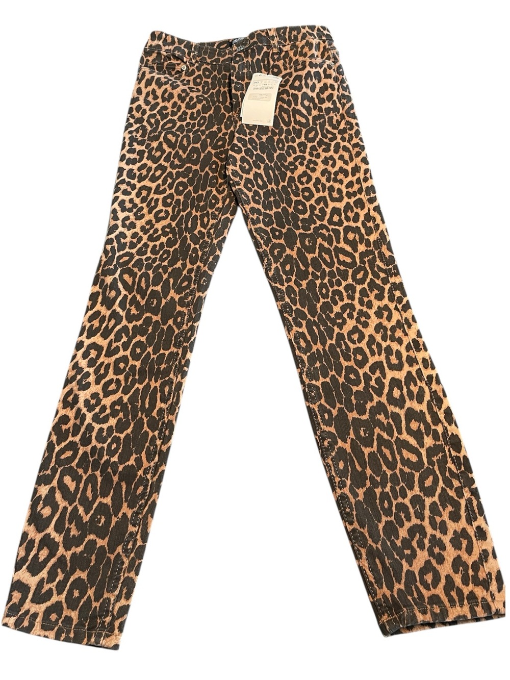Zara Leopard Print Skinny Jeans Hi-Rise Black & Tan Print Size 8 NWT